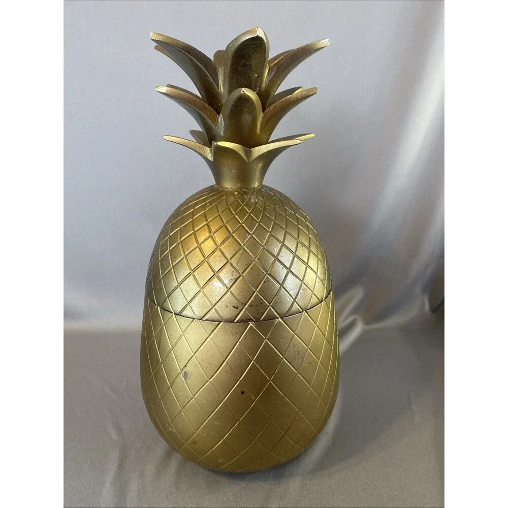 Vintage Gold Pineapple Ice Bucket Barware Tiki Retro Hollywood Regency 12